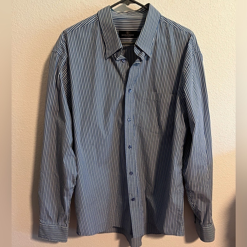 Blue and White Stripe Bugatchi Button Down Shirt Size XL